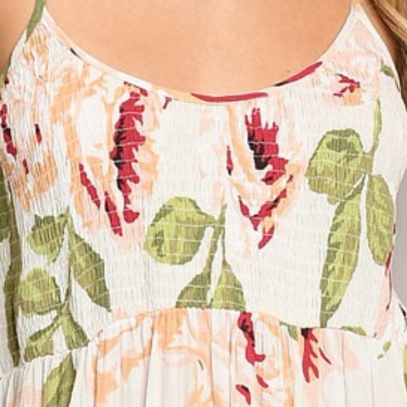 Plus Handkerchief Hem Smocked Floral Midi Dress - Picture 4 of 9